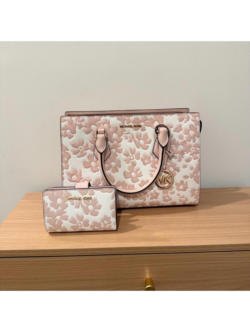Michael Kors Sheila Medium Sequined Floral Print Satchel & matching Wallet Set